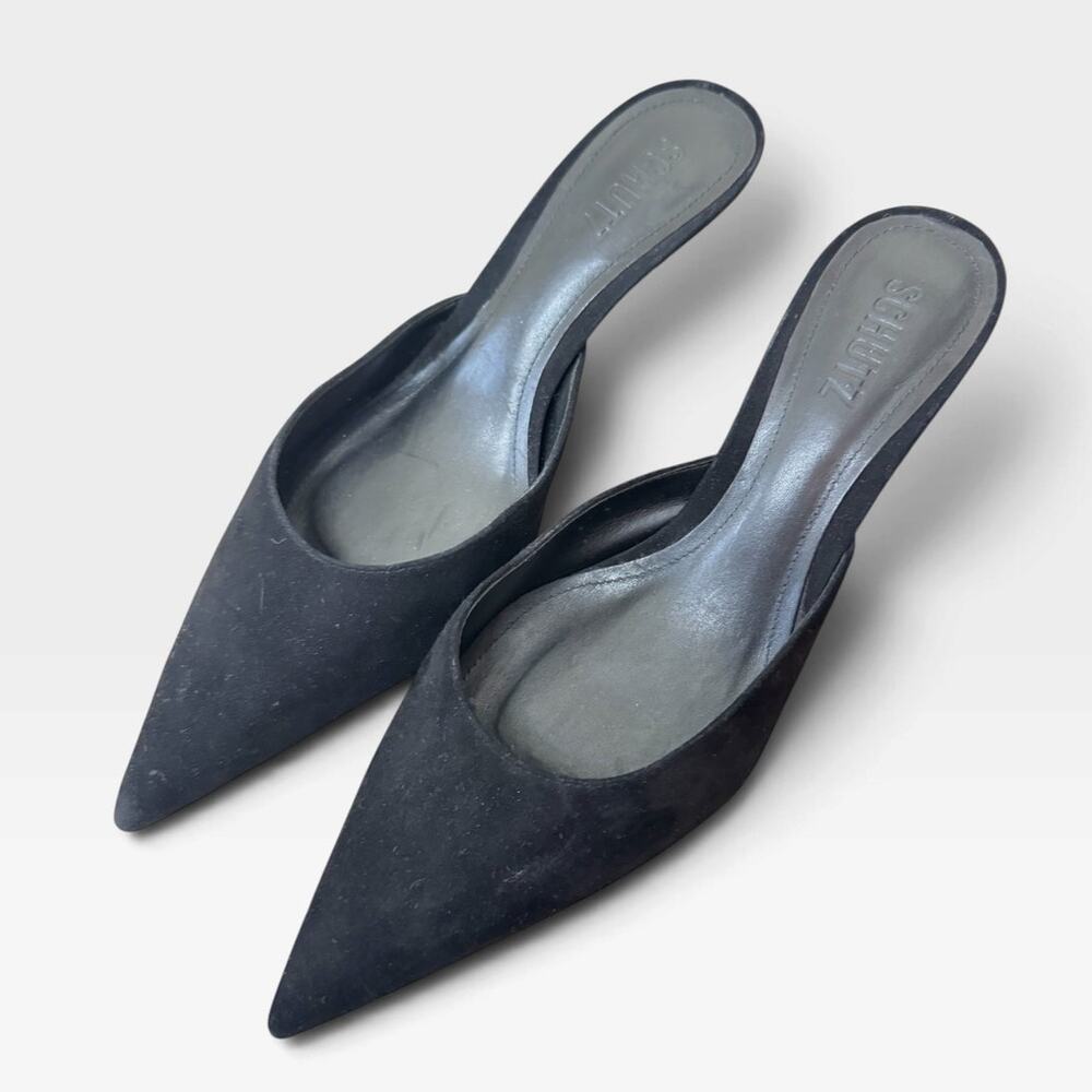 SCHUTZ Julie Pointed Toe Kitten Heel Mule Black Size 7.5